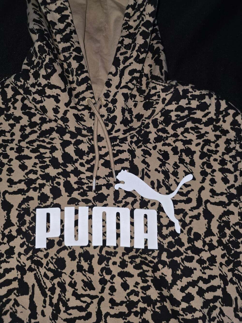 Puma Essentials+ Animal Print Hoodie Size L Beige Leopard